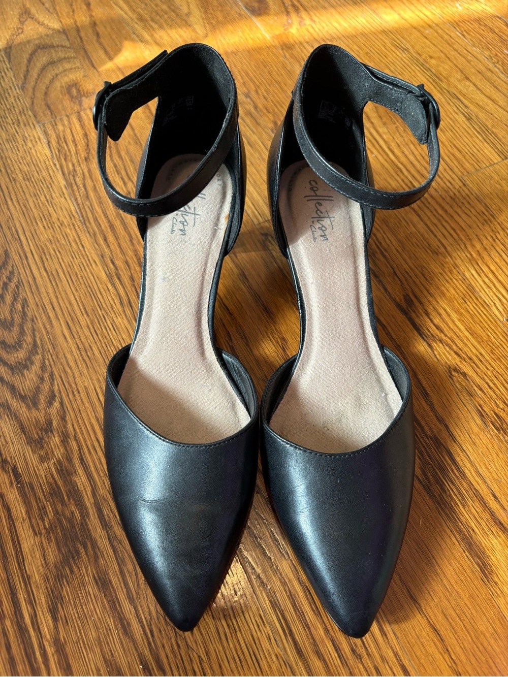 Clarks Collection Black Pointed Ankle-Strap Flats